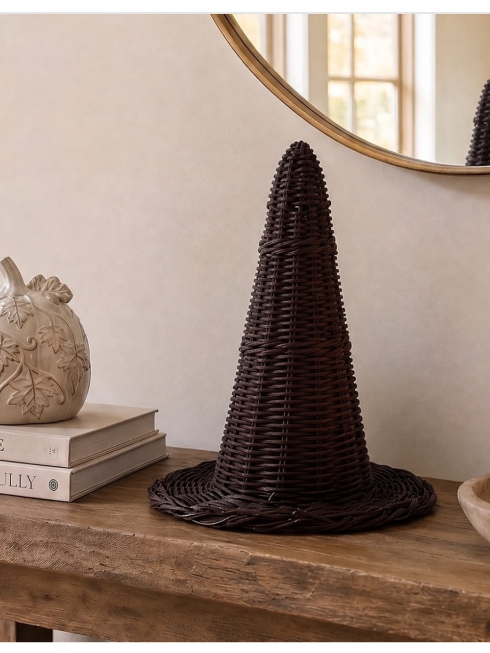 My Texas House Rattan Witch Hat Tabletop Decoration, Black, 11.6"